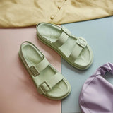Shoes Women Buckle Genuine Leather Flat Sandals Round Toe Flat Platform Shoes Ladies Summer Causal Sandals White Size