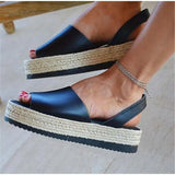Sandals Summer Shoes Female Thick Bottom Hemp Platform Heel Sandals PU Leather Back Strap Casual Ladies Flat Shoes