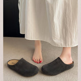 Breakj Flat Bottom Slippers 2025 New Velvet One-Legged Home Slippers Retro Casual Round Head Down With Slippers