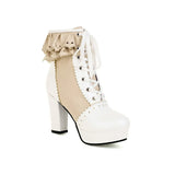 Kawaii Chunky High Heels Lolita Ankle Boots Womens Office Party Lace Up Brogues Platform Shoes Cosplay Motorcycle Snow