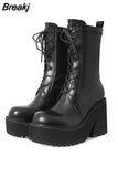 Chunky High Heeled Women Knee High Boots Fashion Cool Round Toe Cute Sweet Heeled Boots Gothic Uniform Dress