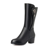Winter Knee High Boots Wool Fur Inside Warm Shoes Women High Heels Soft Leather Shoes Platform Snow Boots Footwear