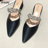 Women 2022 High Heeled 5 CM Mules Women Flip Flops Closed Modern Slides Summer Women Slippers Pointed Toe Crystal