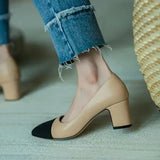 Woman Shoes Beige Heeled Sandals Round Toe Shallow Mouth Original Black Comfort Girls Closed Low Basic PU Neutral Back