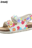 Summer Kids Beach Print Cork Sandals for Girls Boys Children Outdoor Casual Non-slip Flat with Cute Slide