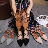 cross-tied gladiator summer shoes woman pointe toe cut out flat lace up ballet flats Roman style D'orsay shoes big size