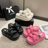 Breakj Summer New Women's Slippers Wearing Cross-Sedected Beach Sandals Casual Fairy Wind Height Women's