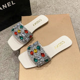 Breakj New Color Water Diamond Flat Bottom Slippers Female Korean Version Of A Word Cool Drag Female Women Slippers