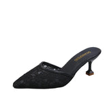 High Heels Slippers Women New Summer Shoes Women Fashion Pointed Toe Casual Slides Black Slip-On Thin Heels Female