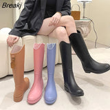 Women Rain Boots Waterproof Non-slip Mid-Calf Water Boots High Soft Tube Warm Women Shoes Fashion Soft Bottom Rain Boots