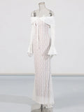 Sexy Babes Wind Bag Hip Dress 2025 Summer New One-Word Shoulder Lace Hollow Design Body-Renovation Fishtail
