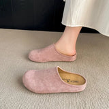 Breakj Flat Bottom Slippers 2025 New Velvet One-Legged Home Slippers Retro Casual Round Head Down With Slippers