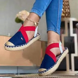 New Summer Striped Platform Sandals Wedges Women Hemp Cross Women's Espadrilles Casual Sandals Slip on Suede