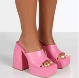 Ladies Sexy Open Toe Platform Slippers Fashion Elegant Thick High Heels Summer Women's Sandals Party Sexy Mules Shoes
