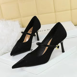 Breakj Korean Version Of Fashion Banquet High Heels Women's Shoes With Light Corduroy Stitching Pointed One Word Belt Single