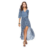 11 Colors New Women Maxi Dress Floral Print beach dress summer Bohemian V-neck Three Quarter Sleeve Split Long Dress