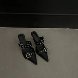 Niche 2023 Pointed Belt Buckle Fine Heel Sandals Female Back Empty High Heel Head Sandals Female Summer