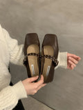 Breakj Jane Shoes Female 2024 Summer New Niche Design Sense Flat Bottom A Word Buckle Square Head Senior Sense Of Spring And Autumn Single