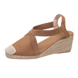 Sandal Shoe Summer Heels Med Clogs Wedge Espadrilles Platform Large Size Suit Female Beige Without Girls Fashion Handmade