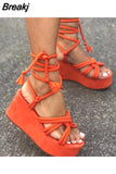 New Wedge Sandals For Women Fashion Cross Tied Ankle Lace-up Platform Shoes Gladiator Heels Ladies Beach Sandals