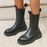 Chelsea Boots Chunky Boots Women Winter Shoes PU Leather Plush Ankle Boots Black Female Autumn Fashion Platform