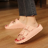 Summer New EVA Two Buckle Flats Sandals Women Purple Pink Classic Style Slippers Slides Lightweight Candy Color Sandal