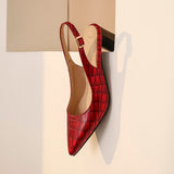 Women Sexy Slingback Pointed Toe Pumps Block Heel Croco-Effect Summer Party Dress Shoes Plus Size 33-46 High 6cm