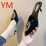 Flock Women Pumps Summer Wedding Shoes Stiletto High Pointed Toe With Crystal Heel Sandals Ladies Sandalia Feminina