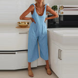 Summer Fashion New Sling Cotton And Linen Jumpsuit Casual Sleeveless Solid Color Loose Slim Jumpsuit Elegant Beach