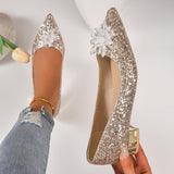 Spring and Autumn New Fashion Outwear Sequin Face Pointed Women's Large Shallow Mouth Single Shoes High Heels