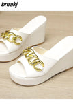Women Slippers Flip Flop for Ladies Round Head Open Toe Casual Outdoor Female Wedge Chain High Heel 2023 New Large Size