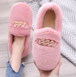 Winter Fluffy Women Shoes Fashion Chain Warm Fur Flat Shoes Woman Indoor Slippers Causal Home Lady Shoes Platform