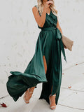 Sexy Wrap V-Neck Office Women's New Solid Sleeveless Long Dress Elegant Ladies Dress Summer Sleeveless Bohemian Beach Chic