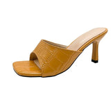Breakj Summer New Word Lingge French Cool Slippers Women Wear Square High Heels Fine Heel Half-To-Sand