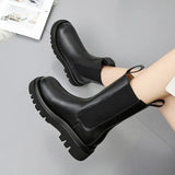 The Fall And Winter Of 2023, The British Wind Round-Headed Square Heel Thick Platform Chelsea Boots, Women's Leather Boots Ankle