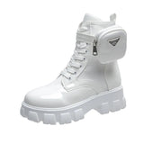 Breakj 2024 New Tling With Round Head Thick-Bottomed Short-Singular Boots Female British Style Fashion Martin