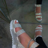 2021 Crystal Bling Sandals Women's Thick Bottom Wedges Ladies Comfort Footwear Plus Size 36-43 Female Beach Shoes