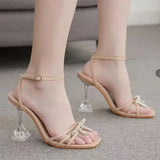Breakj Rhinestone Bow High Heel Sandals Women Hate Sky High Heel Toe Flowers Roman