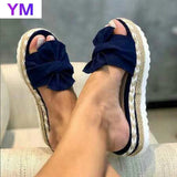 2021 Bow Sandals Summer Flat Shoes Butterfly-knot Shoes Women Designers Wedge Heel Ladies Beach Party Sand Women Shoes