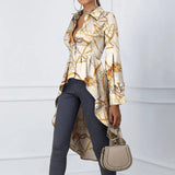 Oversize ZANZEA Fashion Women Asymmetrical Shirts 2022 Spring Autumn Printed Puff Sleeve Tops Casual Office Lady High Low