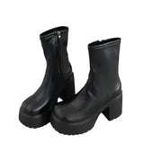 Breakj Autumn And Winter New Thick Bottom Black Short Boots Women Thick High And Thin Elastic Fashion