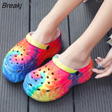 Popular Leopard Shoes Serpentine Small Hole Women High Heel Sandals Cute Slippers Platform Summer Ladies Casual