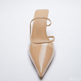Light Luxury Women Shoes New Nude Color Transparent Pointed Temperament High Heels Muller Stiletto Single Shoes