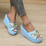 Women Slippers Flip Flop for Ladies Round Head Open Toe Casual Outdoor Female Wedge Chain High Heel 2023 New Large Size