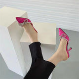 Summer New Sandals Female Blue Rhinestone Bow Dew With High Heel Muller Shoe Tip With Rear Sandal