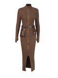 Korean Style Long-Sleeved Dress Women's New Spring 2025 Elegant Japanese And Korean Leisure Half-High Belt