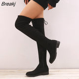 Fashion Women Boots Winter Over The Knee Heels Quality Suede Long Comfort Square Botines Mujer Thigh High Boots