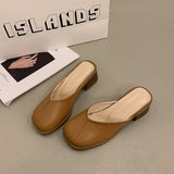 Breakj Version Of Baotou Slippers Women Wear 2025 Autumn New Leather Fashion Half-Slippers Lazy Coarse Muller