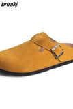 2023 New Beach Cork Slippers Casual Men Buckle Nubuck Leather Closed Toe Women Outside Slide Slip on