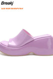 Fashion Brand Women's Slippers 2023 Wedge High Heeled Sandals European Style Simply Casual Comfy Walking Slippers
